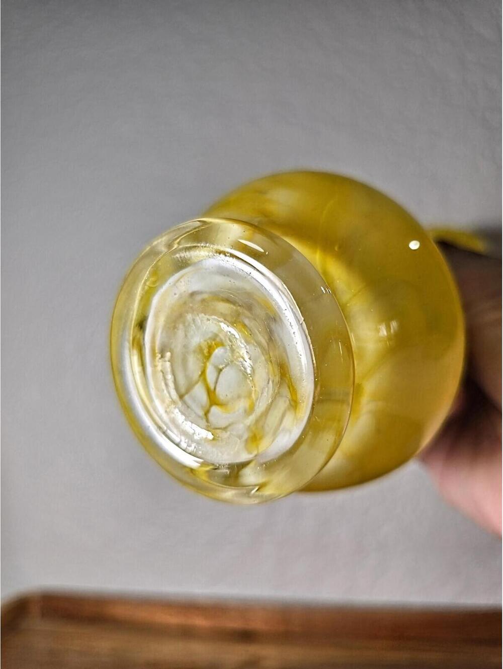 Vintage Hand-Blown Yellow Swirl Art Glass Bud Vase Ruffled Rim - Picture 3 of 5